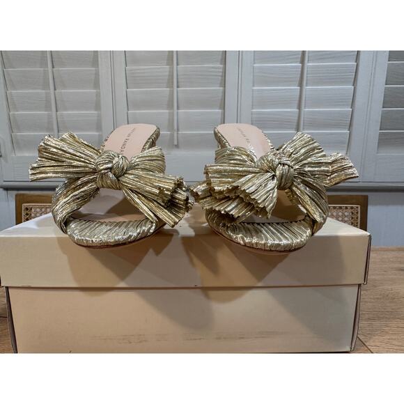 Loeffler Randall Penny Gold Pleated Bow Heel Size 6 NIB Glam Dressy Knotted Top - Picture 5 of 14
